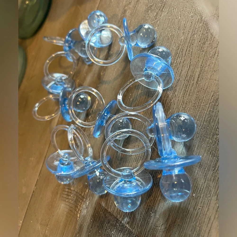 12 Large Blue Pacifier Party Favors For Baby Shower pacifier game.
